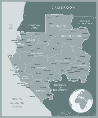 Gabon, idari bölümler ülkesinin detaylı haritası. Vektör illüstrasyonu