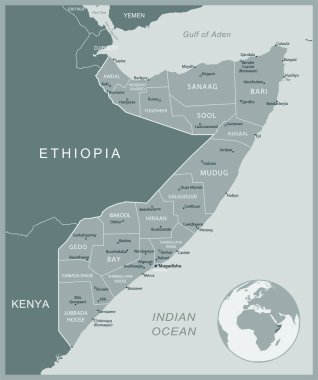 Somali - idari bölümler ülkesinin detaylı haritası. Vektör illüstrasyonu