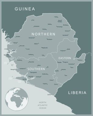 Sierra Leone - idari bölümler ülkesinin detaylı haritası. Vektör illüstrasyonu
