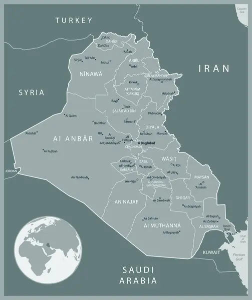 Ιράκ Λεπτομερής Χάρτης Τις Διοικητικές Διαιρέσεις Της Χώρας Εικονογράφηση Διανύσματος — Διανυσματικό Αρχείο