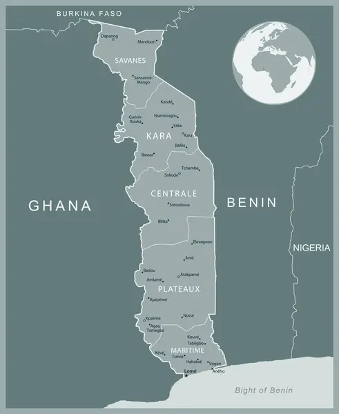 Τόγκο Λεπτομερής Χάρτης Τις Διοικητικές Διαιρέσεις Της Χώρας Εικονογράφηση Διανύσματος — Διανυσματικό Αρχείο