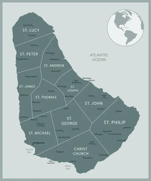 Μπαρμπάντος Λεπτομερής Χάρτης Διοικητικές Διαιρέσεις Της Χώρας Εικονογράφηση Διανύσματος — Διανυσματικό Αρχείο