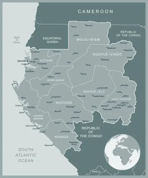 Γκαμπόν Λεπτομερής Χάρτης Τις Διοικητικές Διαιρέσεις Της Χώρας Εικονογράφηση Διανύσματος — Διανυσματικό Αρχείο