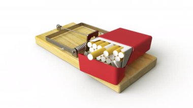 Fare kapanında sigara. Bağımlılık kavramı, tuzak. Video bir alfa maskesi içeriyor..