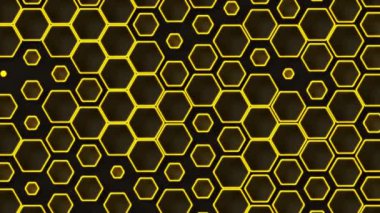 Altıgen geometrik desen. Neon sarısı altıgenler. Rastgele bir hareket. Kusursuz altıgen döngüsü
