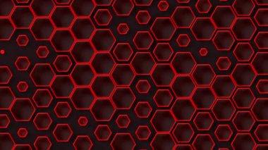 Altıgen geometrik desen. Neon kırmızı altıgenler. Rastgele bir hareket. Kusursuz altıgen döngüsü