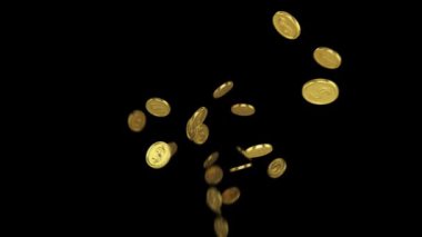 Şeffaf arkaplanda dolar işareti olan altın sikke çeşmesi. 3D Animasyon ProRes 4444. Sunumda, karavanda, kişisel videolarda kullanın..