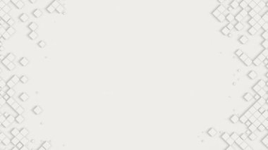 Beyaz küpler duvarı beyaz arkaplandan kayboluyor. Soyut geçiş, 3 boyutlu animasyon giriş. 4k