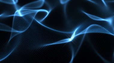 Karanlık bir arkaplanda mavi noktaların güzel parlayan dalgalarıyla soyut yüzey.