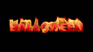 Cadılar bayramı. Siyah arkaplandaki parlak ateşli metin. 3d hazırlayıcı.