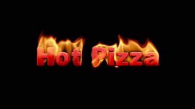 Ateşli Pizzalar. Siyah arkaplandaki parlak ateşli metin. 3d hazırlayıcı.
