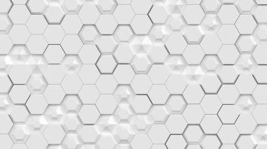 Kaotik beyaz altıgenlerin soyut arka planı. Bal peteği biçiminde soyut arkaplan.