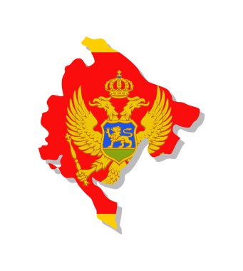 Karadağ - Ülke sınırına kazınmış bir bayrak. Vektör illüstrasyonu.
