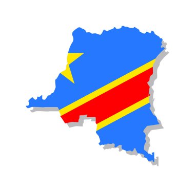 Demokratik Kongo Cumhuriyeti - Ülkenin sınırlarına işlenmiş bir bayrak. Vektör illüstrasyonu.