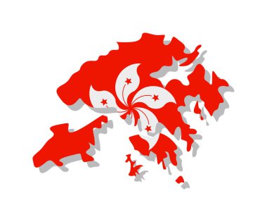 Hong Kong - Ülkenin sınırlarına işlenmiş bir bayrak. Vektör illüstrasyonu.