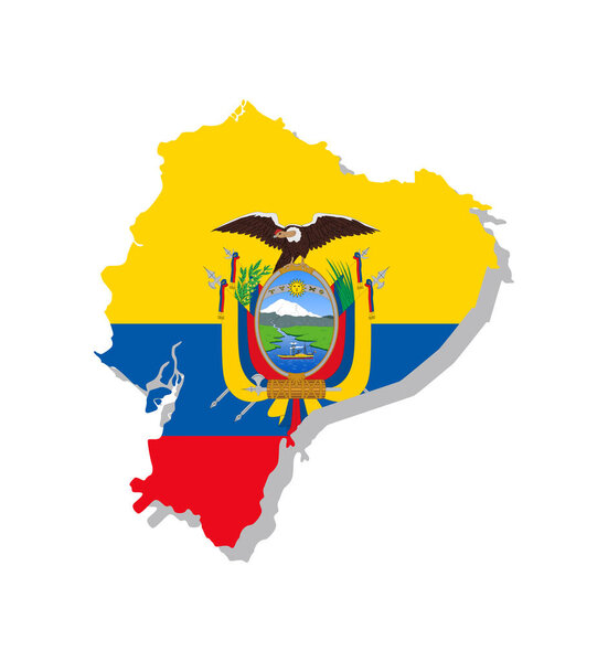 Эквадор - Флаг, вписанный в контур страны. Векторная иллюстрация.