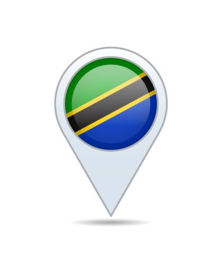 Tanzanya - haritaya bayrak rozeti. Vektör illüstrasyonu.