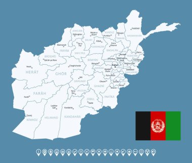 Afghanistan - detailed country map with cities and regions. Infographic icons. Vector illustration clipart