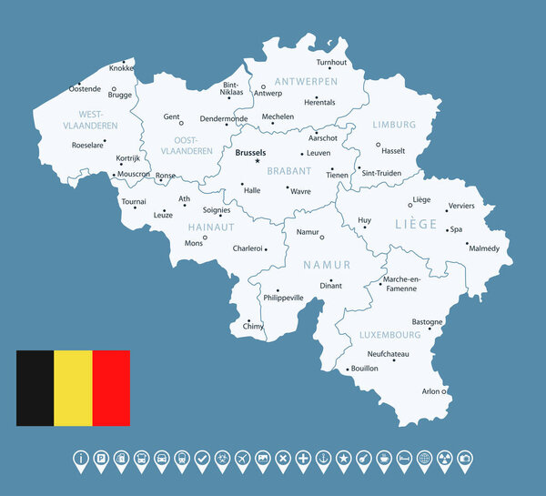 Belgium - detailed country map with cities and regions. Infographic icons. Vector illustration