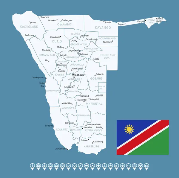 stock vector Namibia - detailed country map with cities and regions. Infographic icons. Vector illustration