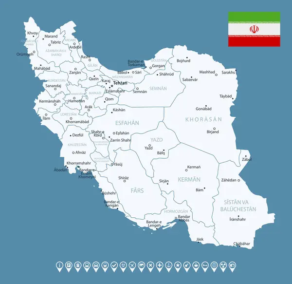 stock vector Iran - detailed country map with cities and regions. Infographic icons. illustration