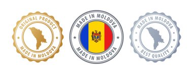 Moldova yapımı. Harita ve bayraklı pullar. En iyi kalite Orijinal ürün. Vektör illüstrasyonu