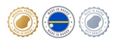 Made in Nauru - set of stamps with map and flag. Best quality. Original product. Vector illustration clipart