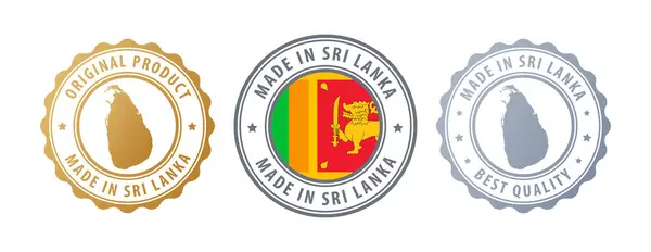 Stock vector Made in Sri Lanka - set of stamps with map and flag. Best quality. Original product. Vector illustration