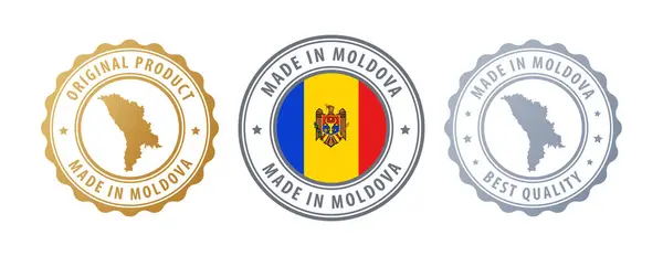 stock vector Made in Moldova - set of stamps with map and flag. Best quality. Original product. Vector illustration