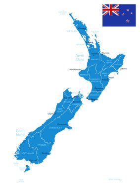 New Zealand - detailed blue country map with cities and regions. Vector illustration. clipart