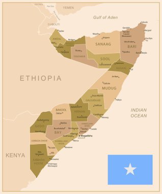 Somalia - detailed map of the country in brown colors, divided into regions. Vector illustration clipart