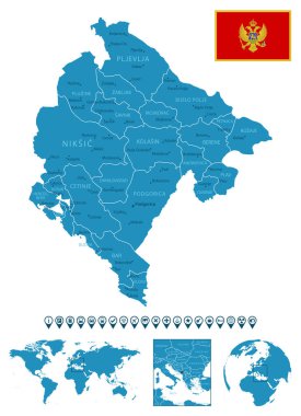 Karadağ - idari bölümler ülkesinin ayrıntılı haritası. Vektör illüstrasyonu