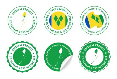 Made in Saint Vincent and the Grenadines - set of stamps and stickers with map and flag. Best quality. Original product. Vector illustration. clipart