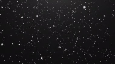 Siyah arka planda kusursuz döngüsü olan gerçekçi kar yağışı animasyonu. Kar taneleri bokeh, ve Noel için kar yağışı ve tatil tasarımı. Kusursuz döngü.
