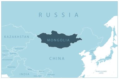 Moğolistan - komşu ülkelerin ve isimlerin olduğu mavi harita. Vektör illüstrasyonu