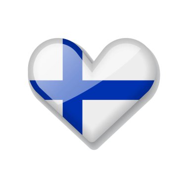 Finlandiya - Kalpler Formu 'nda Parlak Bayrak. Vektör İllüstrasyonu.