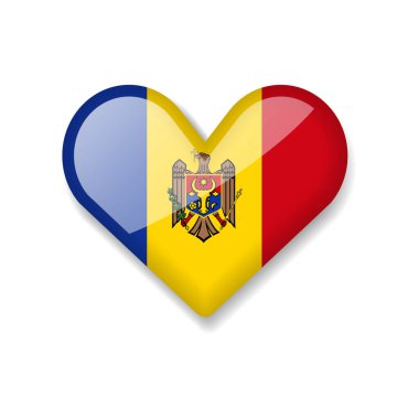Moldova - Kalp Biçiminde Parlak Bayrak. Vektör İllüstrasyonu.