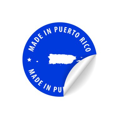 Porto Riko 'da üretildi. Ülke Haritası Etiketi. En iyi kalite. Orijinal ürün. Vektör illüstrasyonu.
