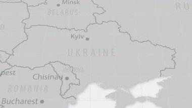 Dünya haritasında Ukrayna. 4K canlandırması.