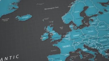 Dünya haritasında Birleşik Krallık. 4K canlandırması.