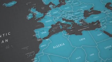 Dünya haritasında İtalya. 4K canlandırması.