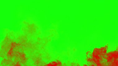 Kırmızı buhar alttan üste kıvrılır ve yükselir. Duman bulutu. Yeşil arkaplanda izole edilmiş dikişsiz döngü.