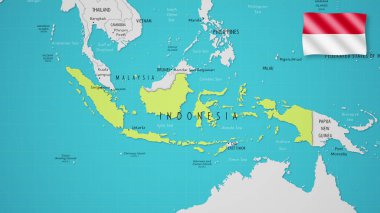 Ülkenin ulusal bayrağı dalgalanırken Endonezya Dünya Haritasında.