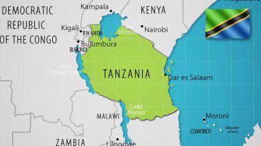 Tanzanya, ülkenin ulusal bayrağıyla Dünya Haritasında.