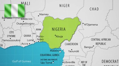 Nijerya, ülkenin ulusal bayrağıyla Dünya Haritasında.