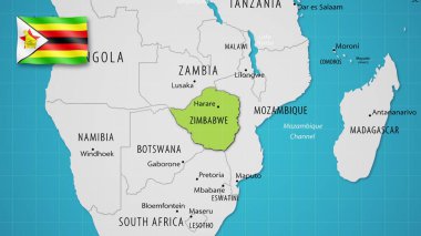 Zimbabwe, ülke bayrağıyla Dünya Haritasında.