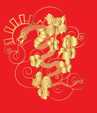 Japon dövmeli güzel yılan vektörü. Siyah zemin üzerinde kırmızı Yılan vektörü çizimi..