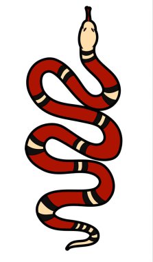 Kırmızı yılan vektörü. Lampropeltis triangulum vektörü. Dövme için kalp ve el yapımı yılan..