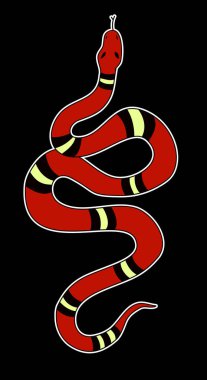 Kırmızı yılan vektörü. Lampropeltis triangulum vektörü. Dövme için kalp ve el yapımı yılan..