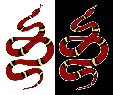 Kırmızı yılan vektörü. Lampropeltis triangulum vektörü. Dövme için kalp ve el yapımı yılan..